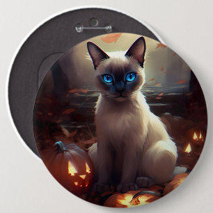 Halloween Siamese Cat With Pumpkins Scary  6 Cm Round Badge