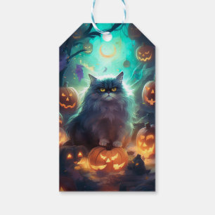 Halloween Siberian Cat With Pumpkins Scary Gift Tags