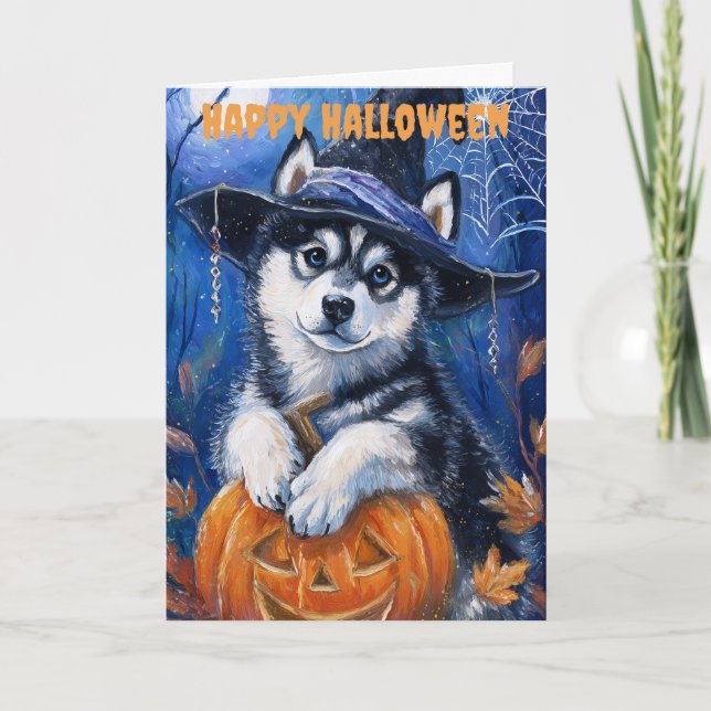 Halloween Siberian Husky Dog Holiday Card (Front)