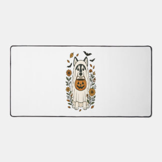 Halloween Siberian Husky Flowers Desk Mat