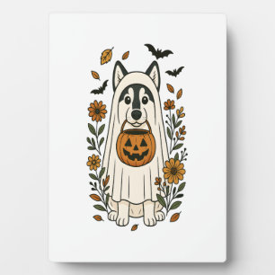 Halloween Siberian Husky Flowers Plaque