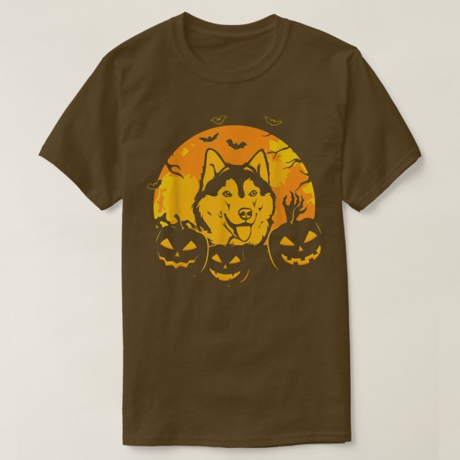 Halloween Siberian Husky Jack O Lantern Dog Pumpki T-Shirt (Design Front)