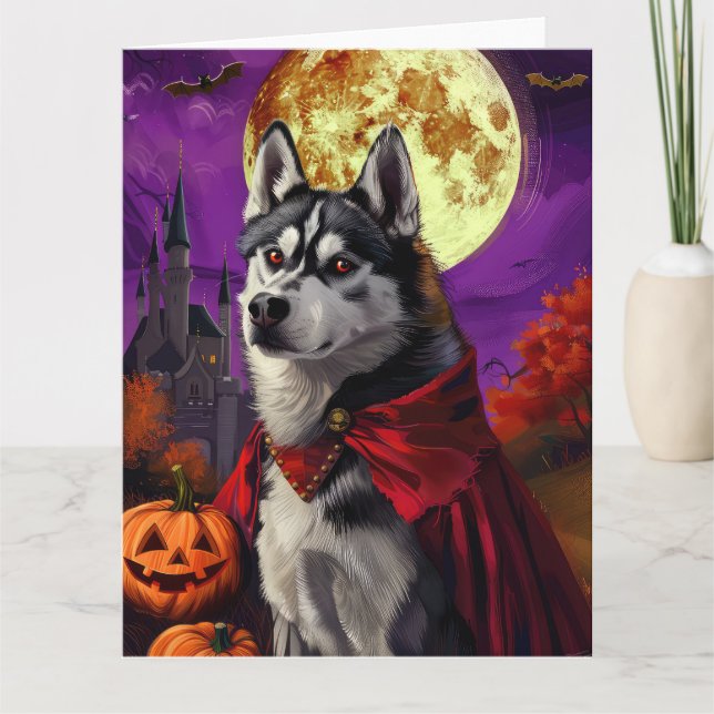 Halloween Siberian Husky Vampire Pumpkins Scary Card (Front)