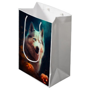Halloween Siberian Husky With Pumpkins Scary  Medium Gift Bag