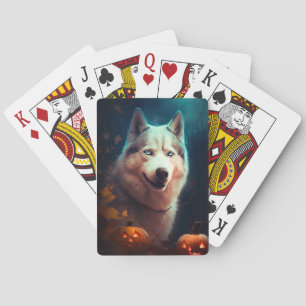 Halloween Siberian Husky With Pumpkins Scary Playing Cards