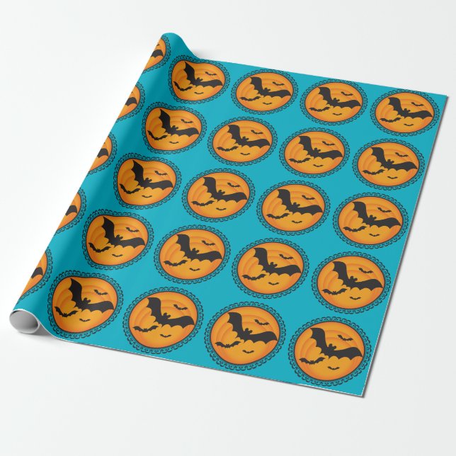 Halloween Silhouettes Bat Wrapping Paper (Unrolled)