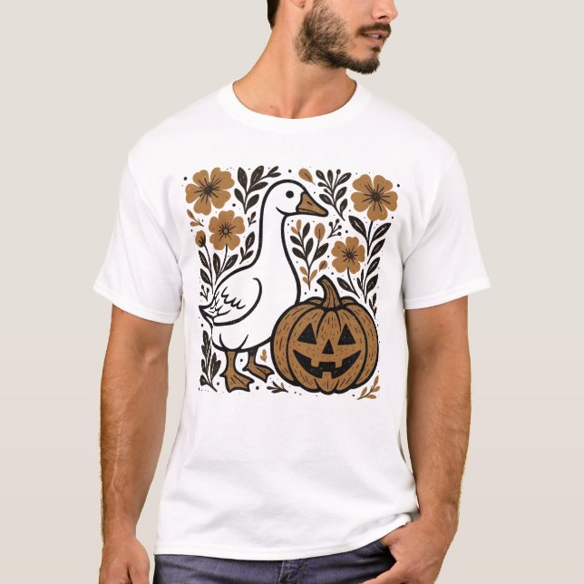 Halloween Silly Goose Floral Boho T-Shirt (Front)
