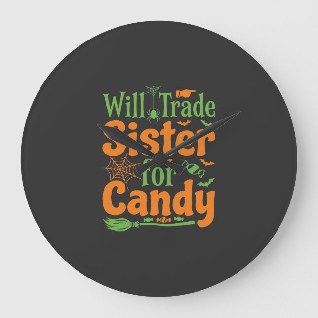 Halloween Sister Candy Trade Design_1 Large Clock (Front)
