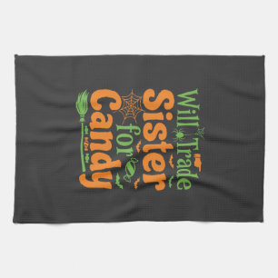 Halloween Sister Candy Trade Design_1 Tea Towel
