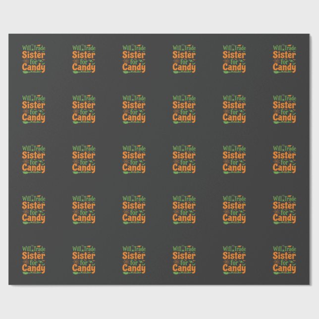 Halloween Sister Candy Trade Design_1 Wrapping Paper (Flat)