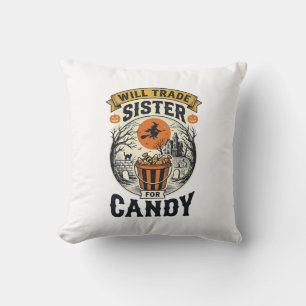 Halloween Sister Will Trade For Candy Vintage_1 Cushion