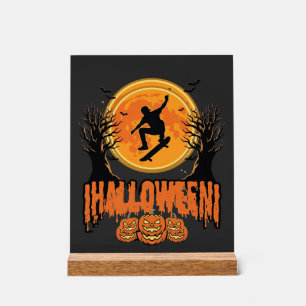 Halloween Skateboard Moon Design Halloween Acrylic Sign
