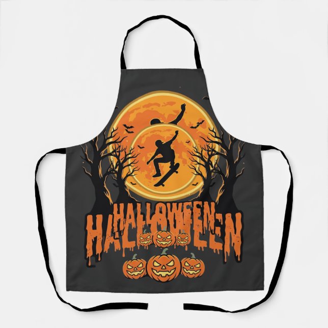 Halloween Skateboard Moon Design Halloween Apron (Front)
