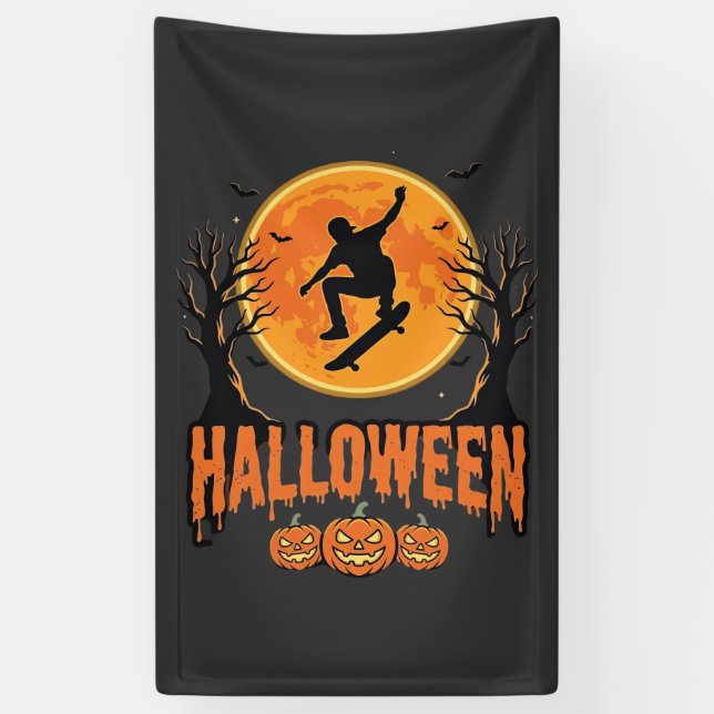 Halloween Skateboard Moon Design Halloween Banner (Vertical)