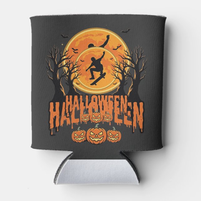 Halloween Skateboard Moon Design Halloween Can Cooler (Front)