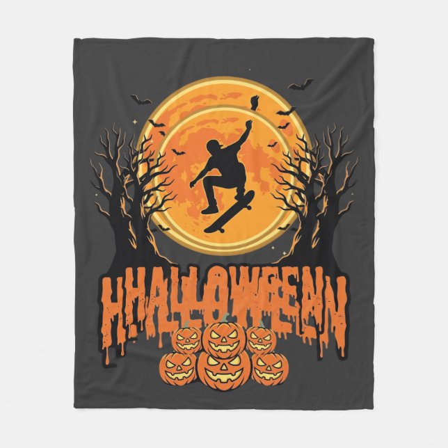 Halloween Skateboard Moon Design Halloween Fleece Blanket (Front)