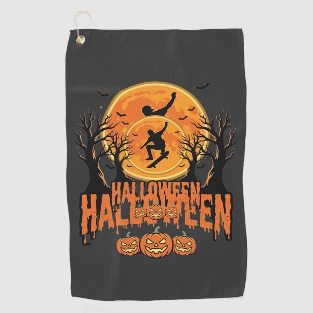 Halloween Skateboard Moon Design Halloween Golf Towel (Front)