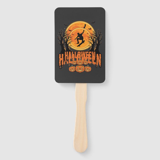 Halloween Skateboard Moon Design Halloween Hand Fan (Front)