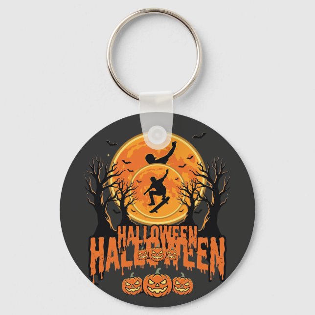 Halloween Skateboard Moon Design Halloween Key Ring (Front)