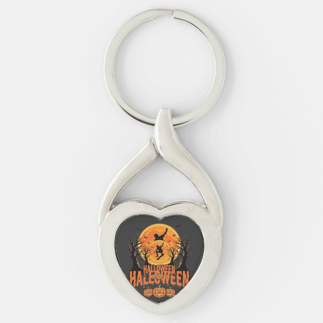 Halloween Skateboard Moon Design Halloween Key Ring (Front)