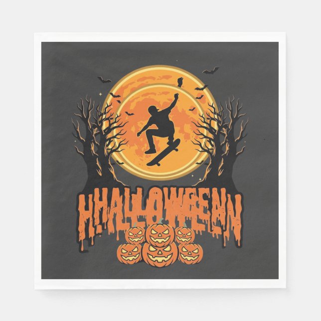Halloween Skateboard Moon Design Halloween Napkin (Front)