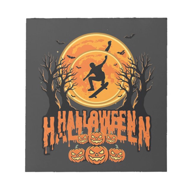 Halloween Skateboard Moon Design Halloween Notepad (Front)