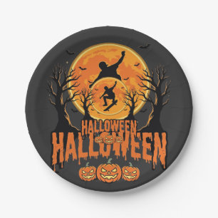 Halloween Skateboard Moon Design Halloween Paper Plate
