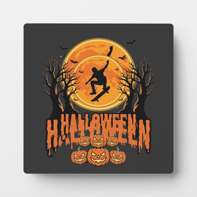 Halloween Skateboard Moon Design Halloween Plaque (Front)