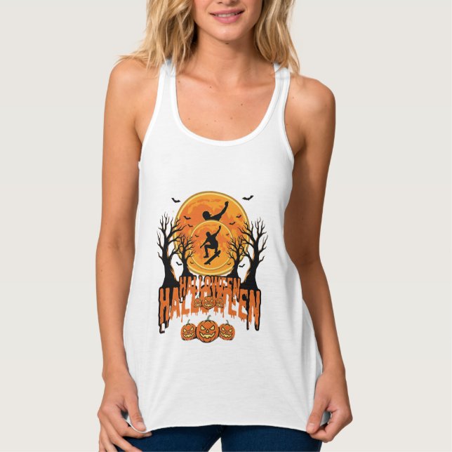 Halloween Skateboard Moon Design Halloween Singlet (Front)
