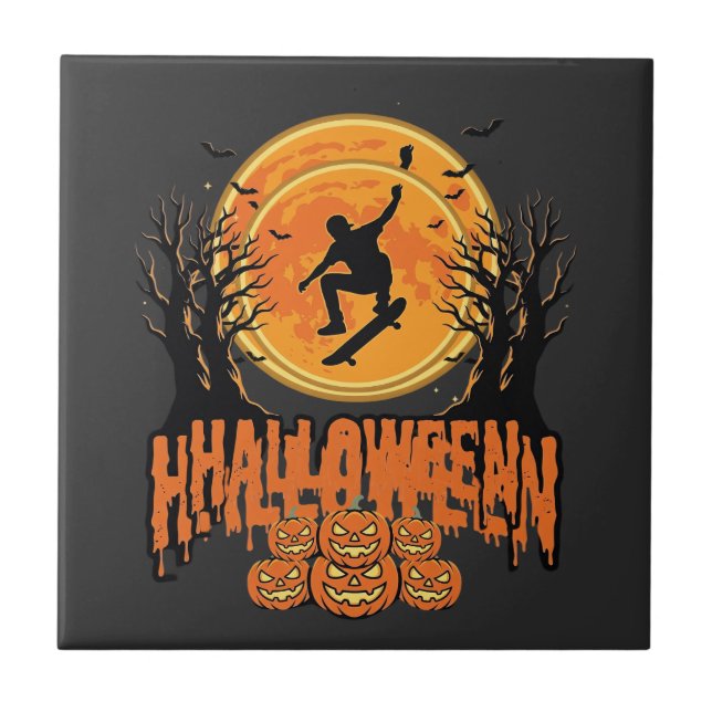 Halloween Skateboard Moon Design Halloween Tile (Front)