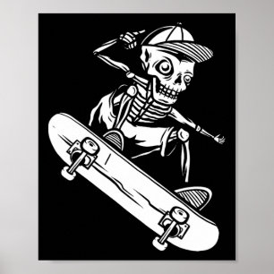 Halloween Skateboard Skeleton Halloween Skateboard Poster