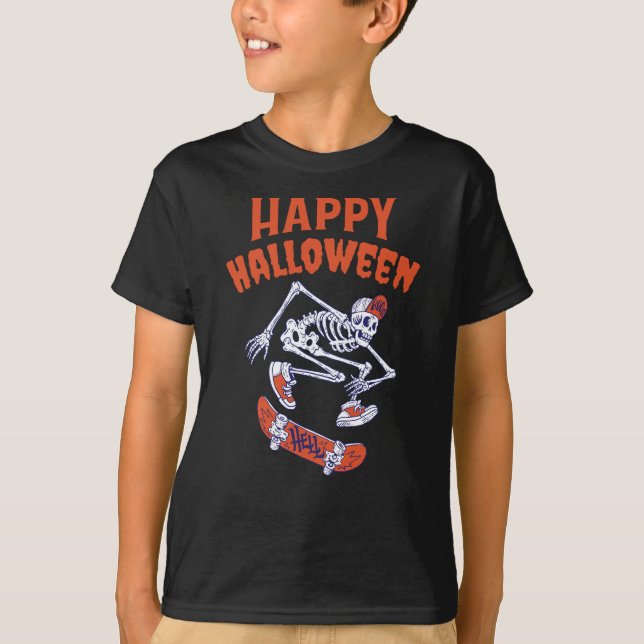 Halloween Skateboard Skeleton T-Shirt (Front)