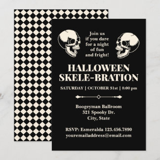 Halloween Skele-bration Laughing Skulls Invitation