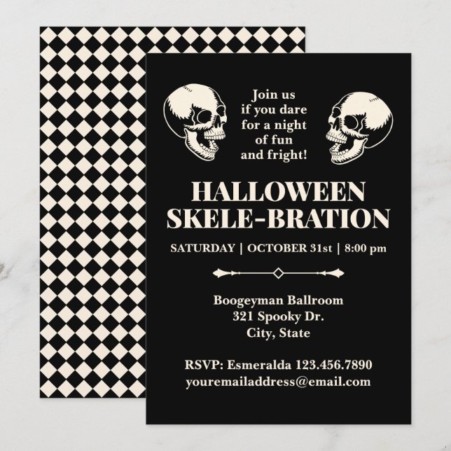 Halloween Skele-bration Laughing Skulls Invitation (Front/Back)