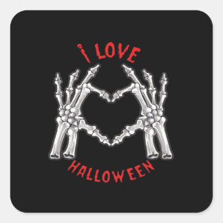 Halloween Skeletal Hands Heart Funny Saying Square Sticker