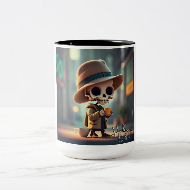 Halloween Skeleton #4 Two-Tone Coffee Mug (Center)