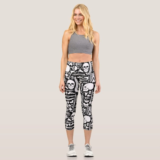 halloween skeleton anatomical bones pattern  capri leggings (Front)