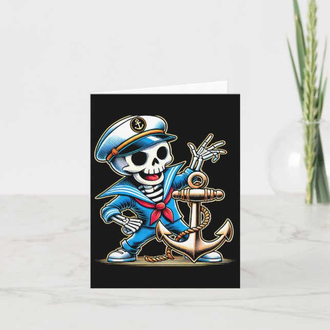 Halloween Skeleton Anchor Sailor  Card (Front)