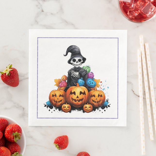 Halloween Skeleton and Pumpkin Dinner Napkin (Insitu)