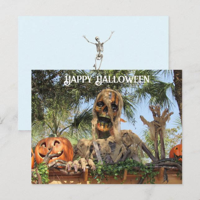 Halloween Skeleton and Pumpkin Postcard (Front/Back)