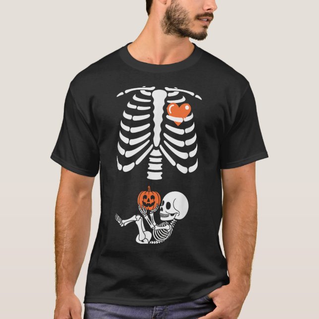 Halloween Skeleton Baby Rib Cage Maternity Pregnan T-Shirt (Front)