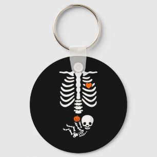 Halloween Skeleton Baby Rib Cage Pregnant Pumpkin  Key Ring