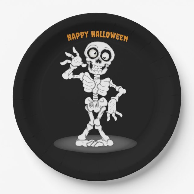 Halloween Skeleton Background Paper Plates (Front)
