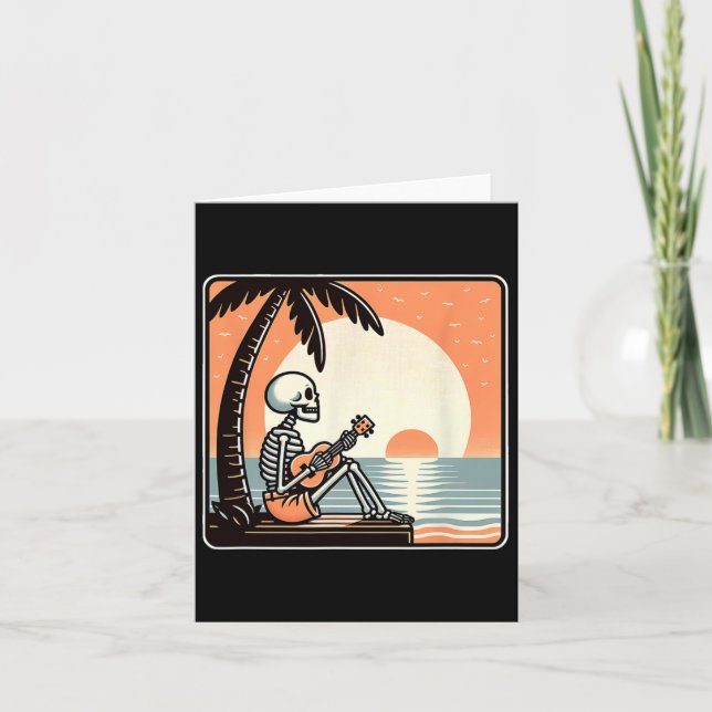 Halloween Skeleton Beach Palm Tree  Card (Front)