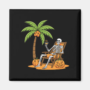 Halloween Skeleton Beach Vacation Palm Tree Pumpki Magnet
