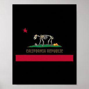 Halloween Skeleton Bear California Ca State Flag F Poster