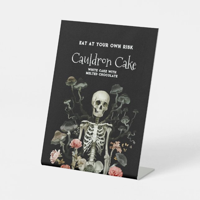 Halloween Skeleton Black Haunted Forest Dessert Pedestal Sign (Front)