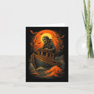 Halloween Skeleton Boat Ghost Ship Fisherman Motor Card