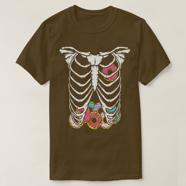 Halloween Skeleton Body Doughnuts Funny  T-Shirt (Design Front)