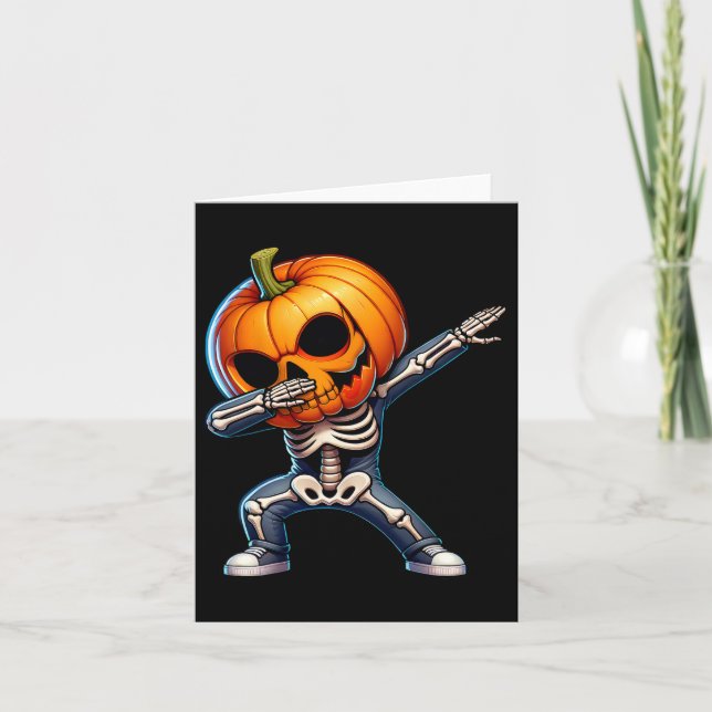 Halloween Skeleton Boys Trick Treat Funny Pumpkin  Card (Front)